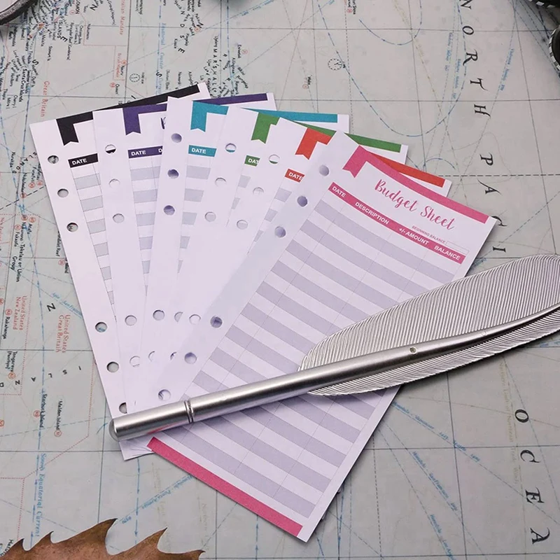 Loose Leaf Cash Money Envelop, Bolsos Carteira, Expense Tracker Orçamento Folhas com Buraco, A6 Binder, 48Pcs