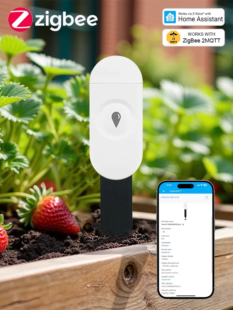 Zigbee Smart Bodentester Luftfeuchtigkeit Temperatur Feuchtigkeitssensor für Pflanzengarten funktioniert mit Home Assistant Zigbee2MQTT