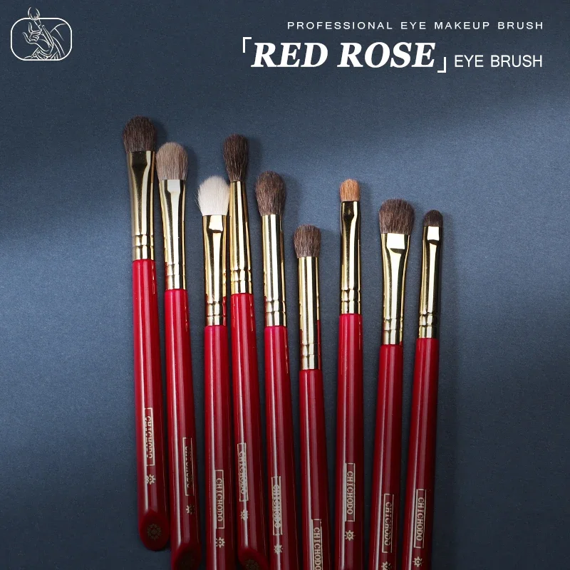 CHICHODO Makeup Brush-Luxurious Red Rose series-Selected Natural Animal Hair EyeBrushes Set-Professional Eye Make Up Brush Tools