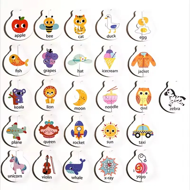 Puzzle in legno con alfabeto coccinella, carte fronte-retro, giocattolo per l'apprendimento delle parole e lettere per bambini, gioco da tavolo interattivo