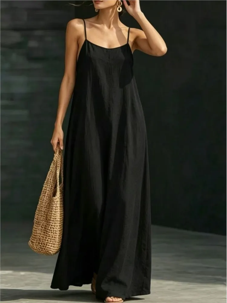 

Backless Suspender Dress Backless Casual Dress 2026 Summer Spaghetti Strap Sleeveless Dress Long Sundress Holiday Beach Wear
