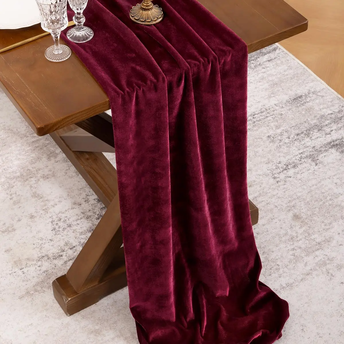 Luxury Burgundy Velvet Christmas Table Runner – 10-Foot Elegant Holiday Table Décor 3
