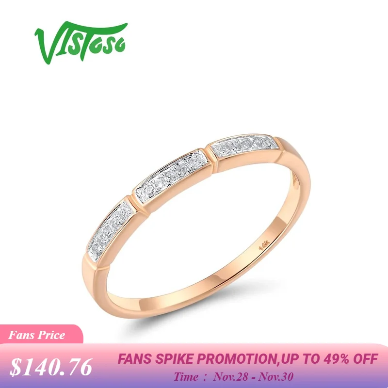 

VISTOSO Genuine 14K 585 Rose Gold Rings For Women Sparkling Diamond Promise Engagement Anniversary Wedding Gift Fine Jewelry