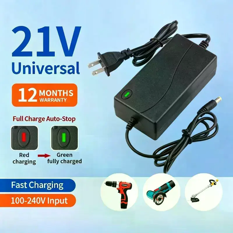 Smart Fast Charger For Cordless Drill/Electric Wrench Batteries, Full Charge Auto-Stop 21V