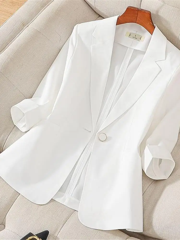 Slim Fit Casual Short Length Summer Suit Jacket Seven Sleeve Thin Model Korean Version Women's Fashion Small Size