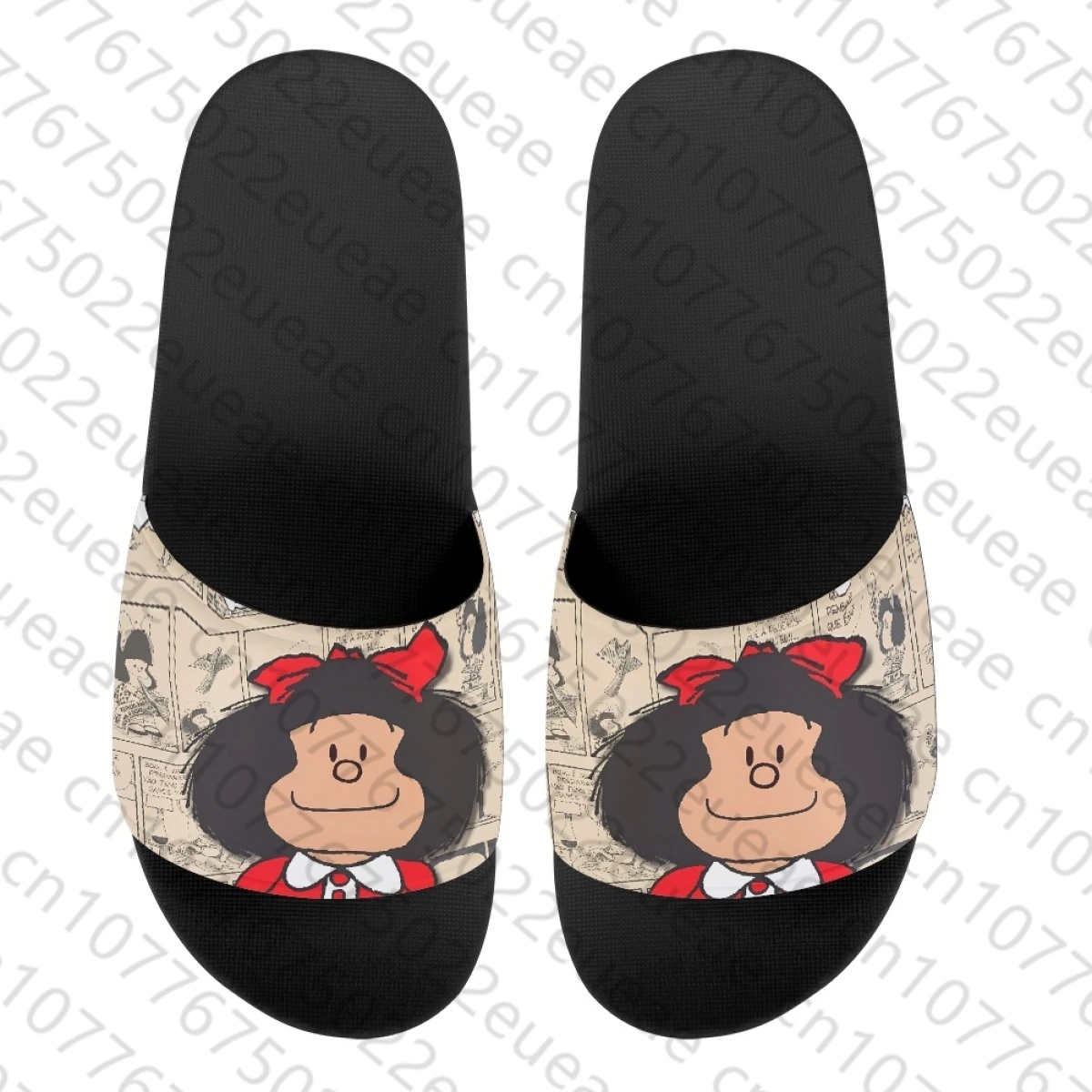 Chinelos bonitos dos desenhos animados para mulheres, linda impressão mafalda, sapatos baixos de lazer, sandálias femininas duráveis, presentes de férias, DIY, unisex