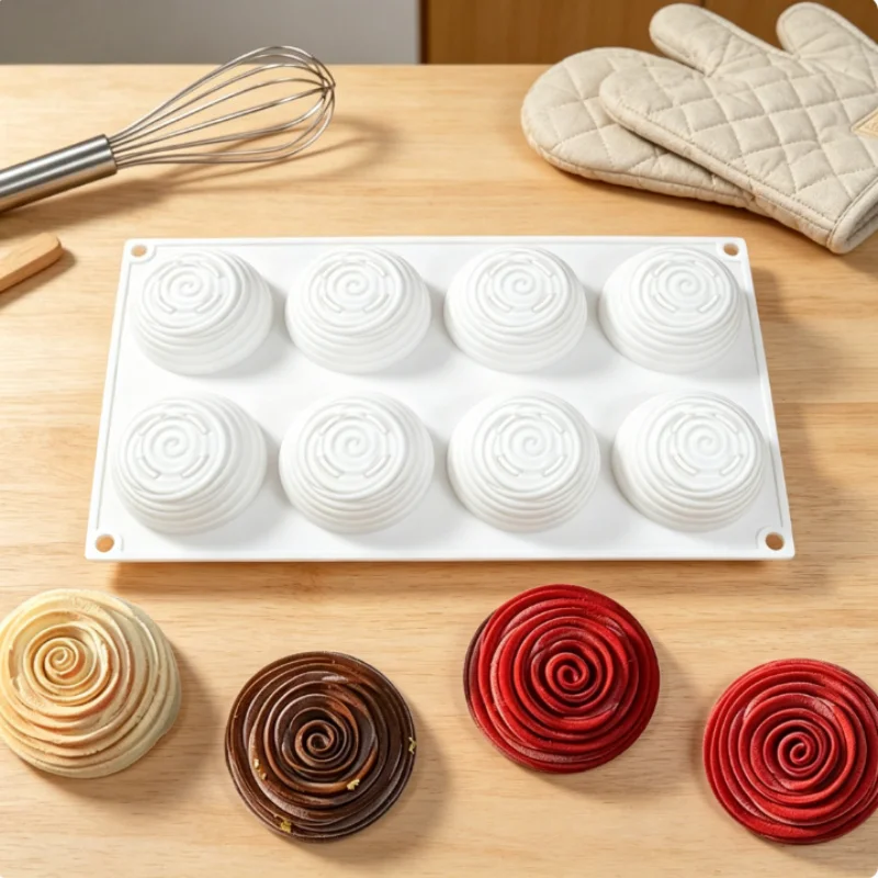 1pc 8-cavity rotating rose cake mold, dynamic blooming art, romantic visual tool