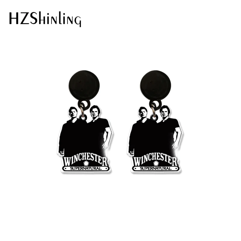 2023 New Arrival Fashion Supernatural Sam Dean Winchester Graffiti Handmade Acrylic Epoxy Drop Dangle Earrings