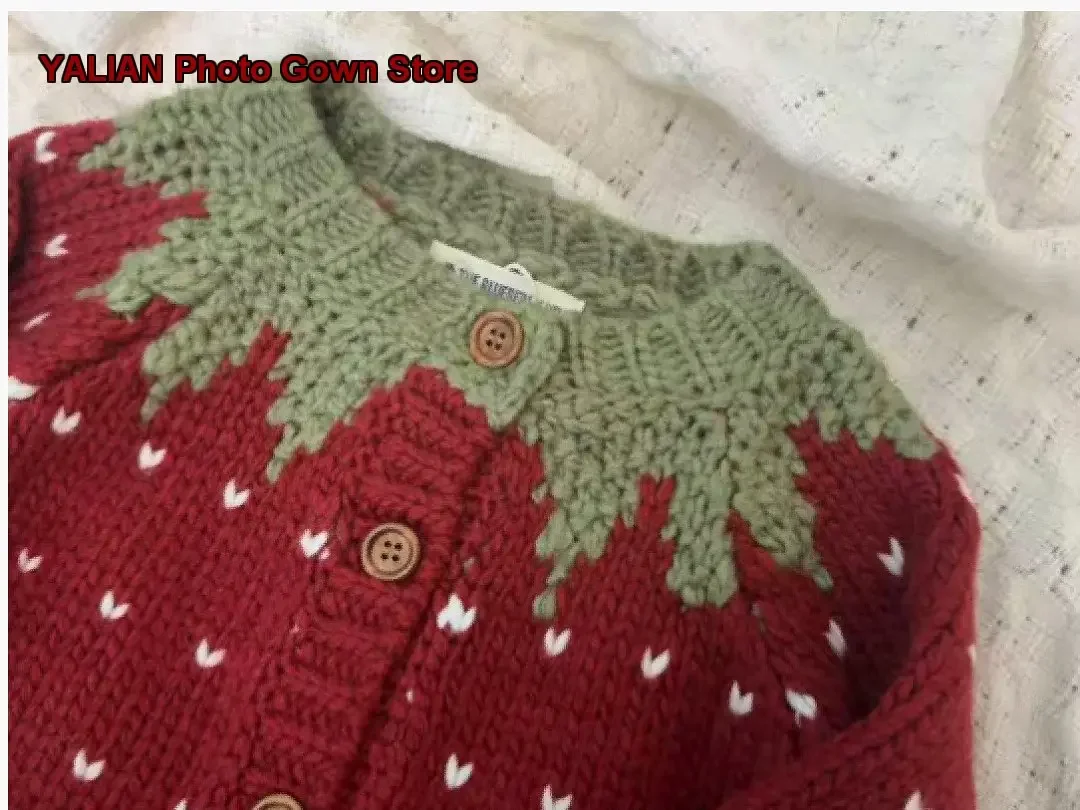 In Stock Girls Knit Strawberry Jacket Sweet Sweater Fruit Autumn Spring Outerwear