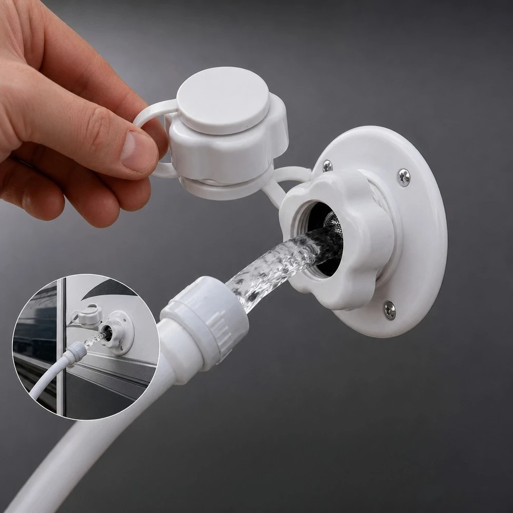 RV Water Tank Filling Inlet One-Way Valve, Gravity Water Fill Cap with Strainer for RV Camper Trailer Motorhome, 12V Water