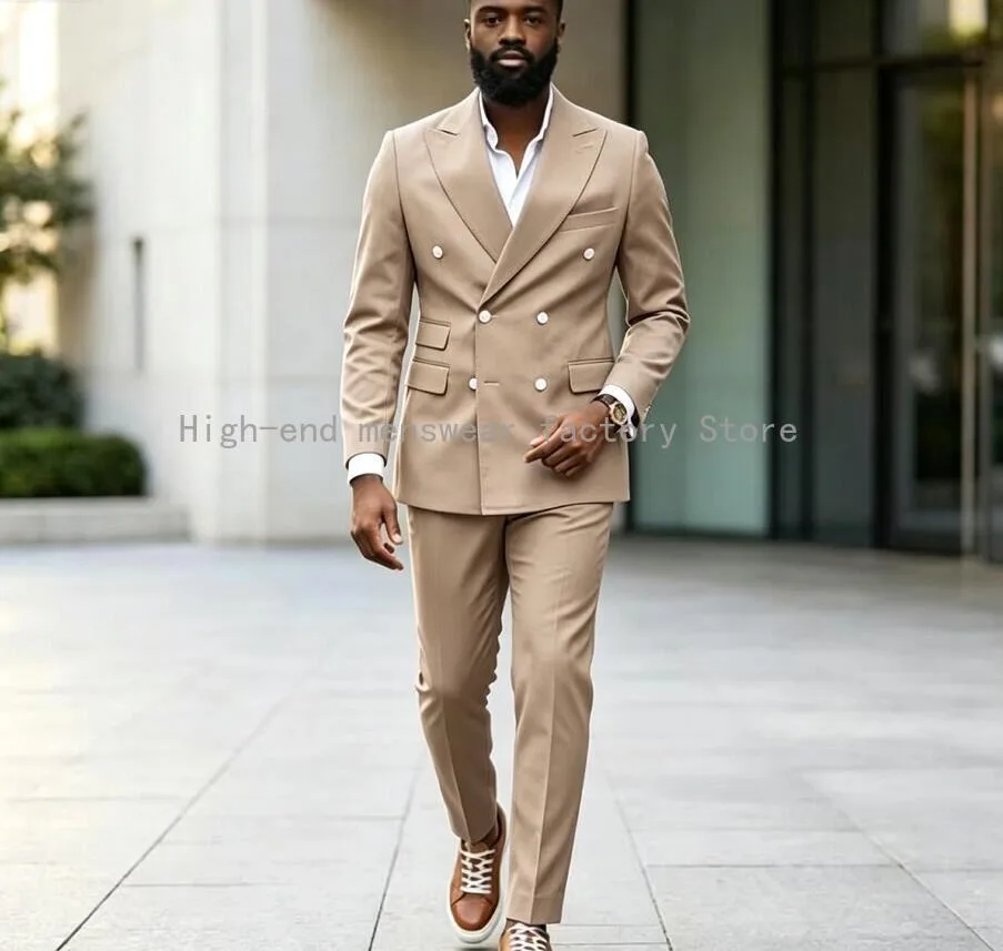 Latest Classic 2 Piece Sets Men Suits Slim Fit Peaked Lapel Double Breasted Formal Wedding Casual Party Male Suit Costume Homme