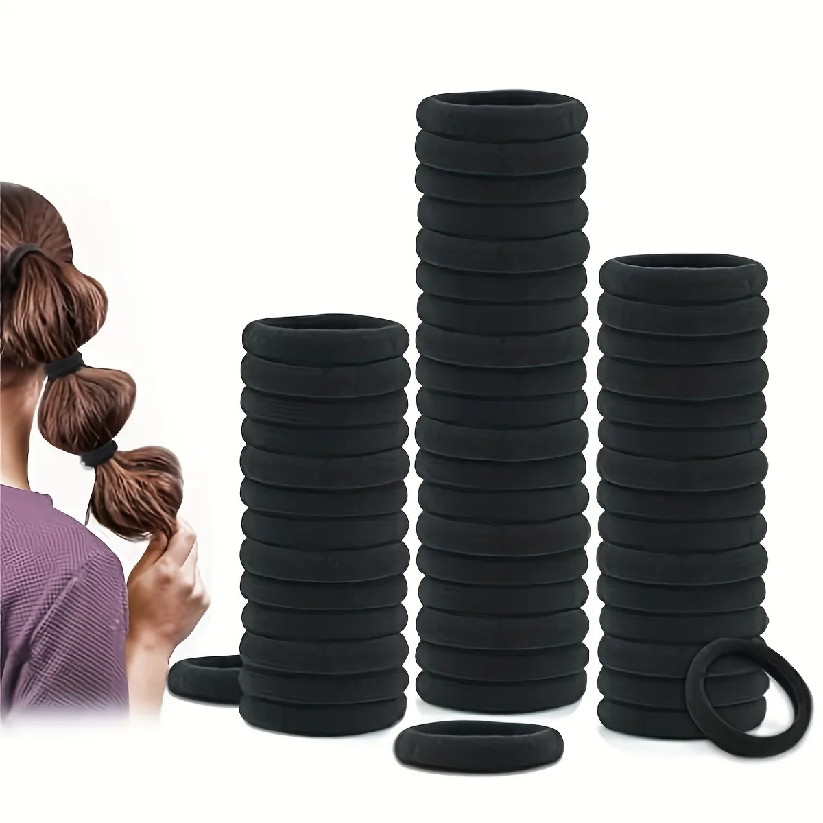 All-Purpose Black Hair Ties Bulk Set – Suitable for Various Hairstyles Soft Texture Secure Grip No-Slip Design Easy to Carry . - Detail 1