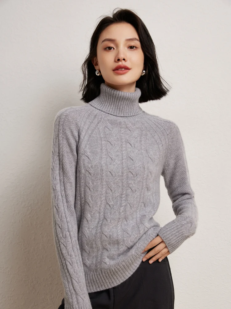 Alta qualidade feminina casual solto gola alta pulôver 100% camisola de caxemira outono inverno quente macio simples roupas femininas topos