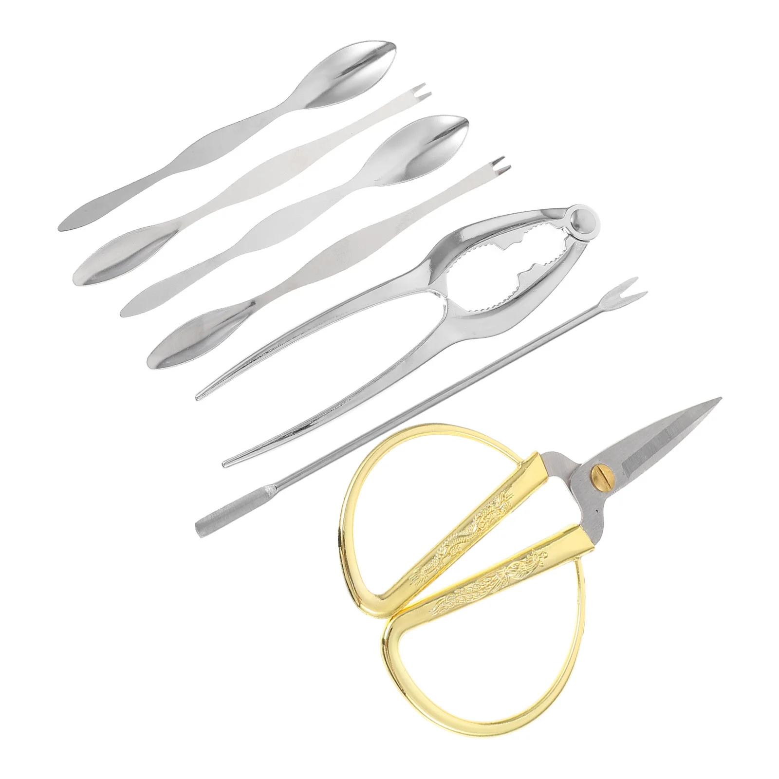 

1 Set Stainless Steel Eating Tools Set Seafood Lobster Shells Kitchen Gadgets Crab Fork Scissor Plier Scoop Clamp Crab Eating