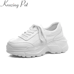 Krazing Pot piattaforma in vera pelle di grandi dimensioni con lacci punta tonda sneakers bianche scarpe sportive vulcanizzate per il tempo libero