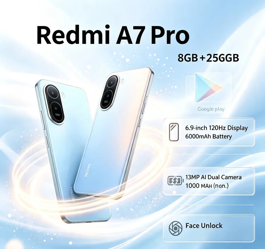 Latest 2026 Official Redmi A7Pro Unlocked Handphone 8GB 256GB Storage 6.9'' FHD+ Visual Display Helio G85 Processor Dual 5G