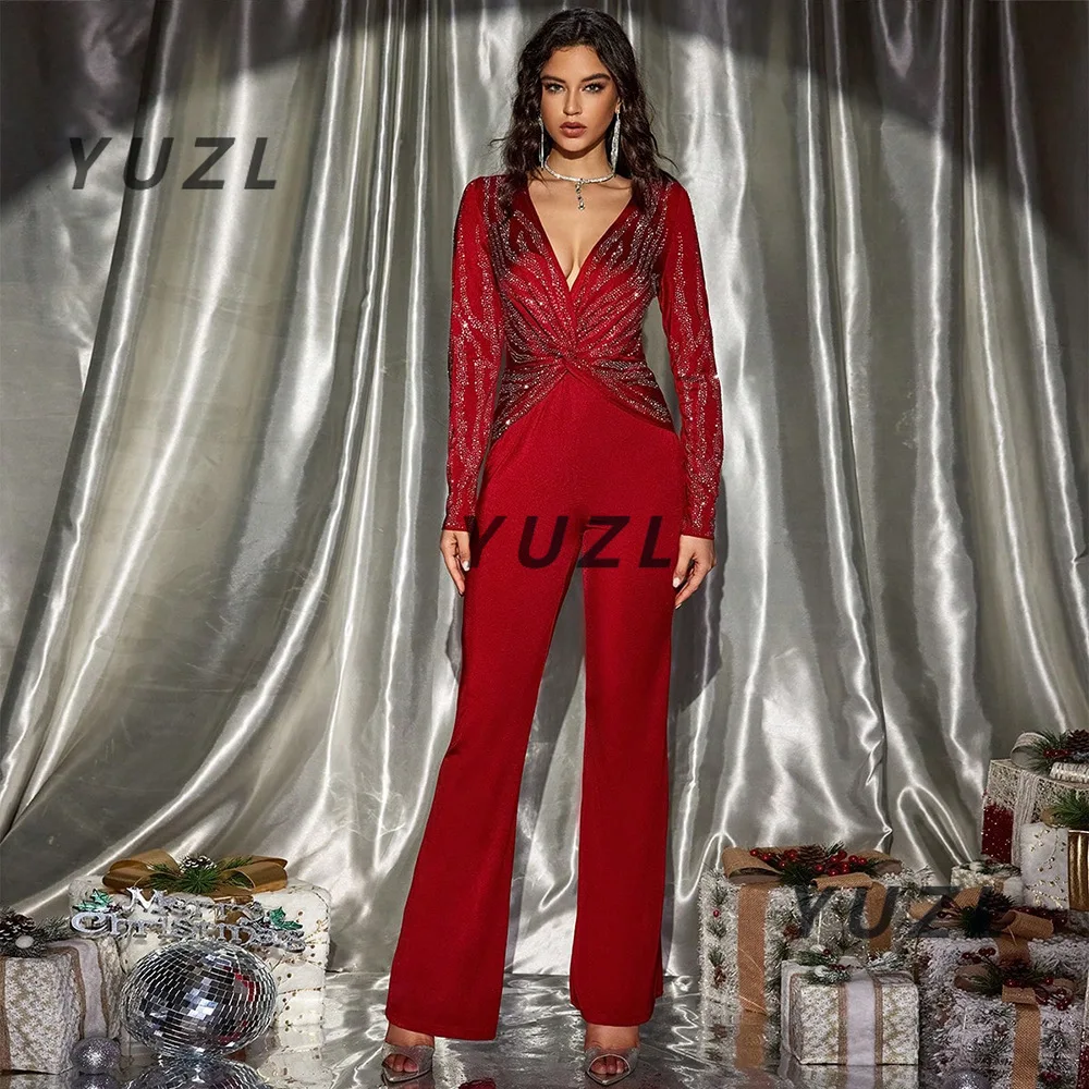 

Осенне-зимняя европейская и американская женская одежда, модный темпераментный комбинезон с блестками, сексуальные тонкие прямые комбинезоны