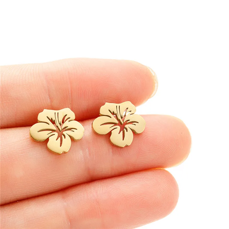 Korean Fashion Stainless Steel Plant Earrings Women Wedding Jewelry Sweet Metal Flower Earings Small Lily Studs Mother Gifts