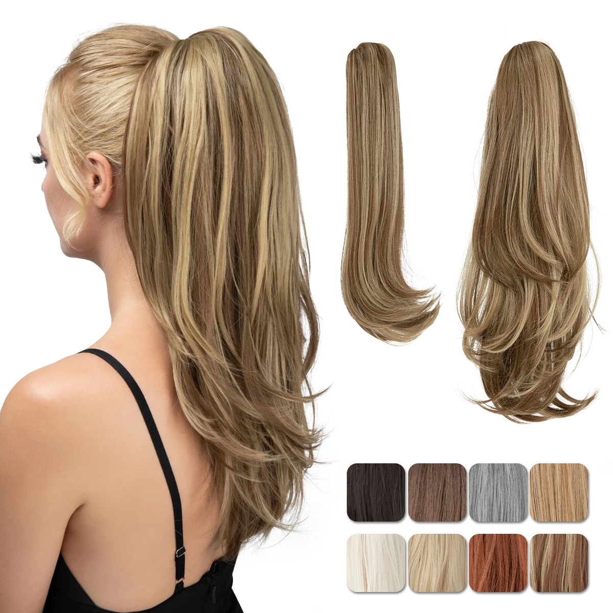 

SARLA Premium Synthetic Claw Clip In Ponytail Hair Extensions Long Hairpiece Silky Straight Fake Pigtail With Band For Women