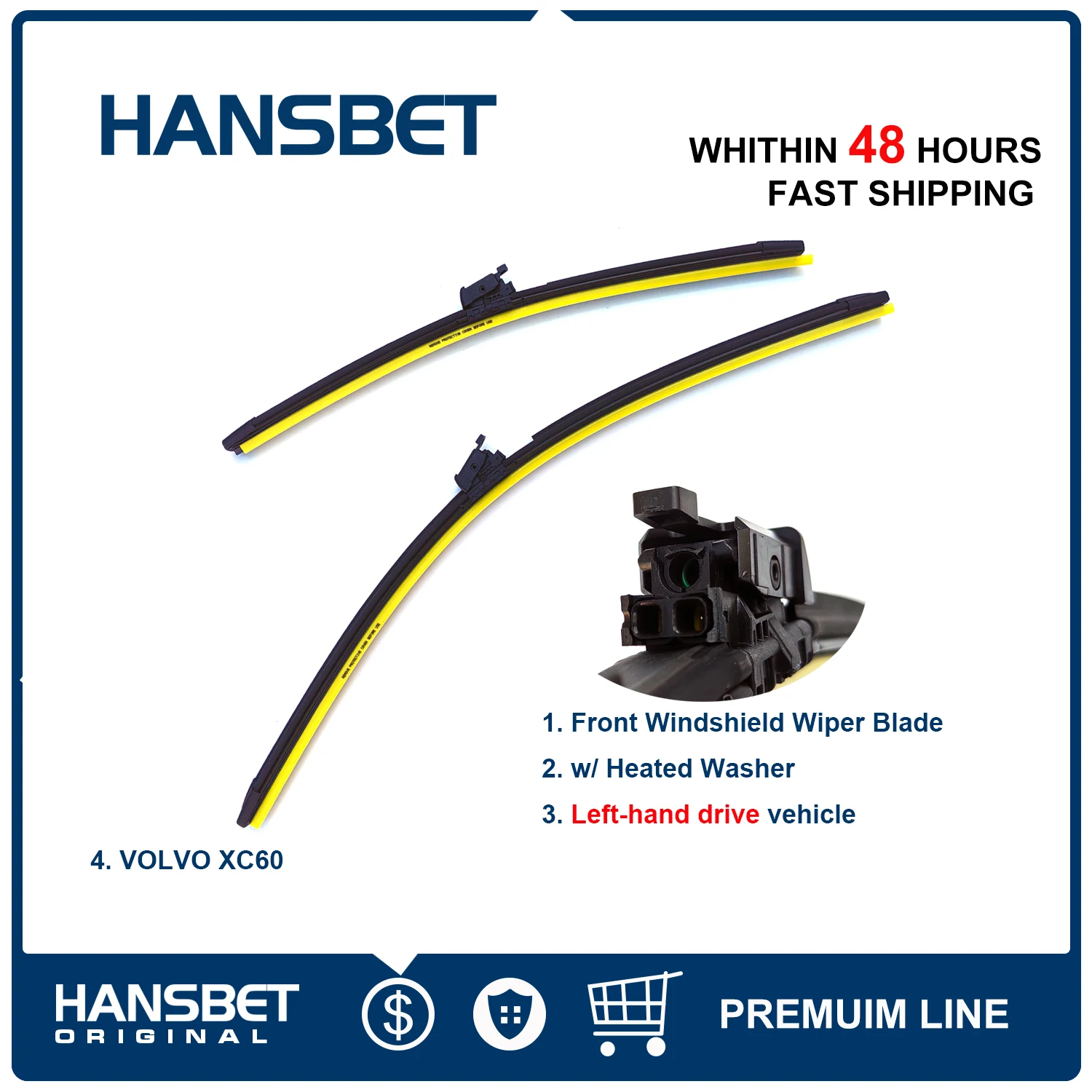 

Комплект щеток стеклоочистителя переднего окна с подогревом шайбы для LHD XC60 HANSBET