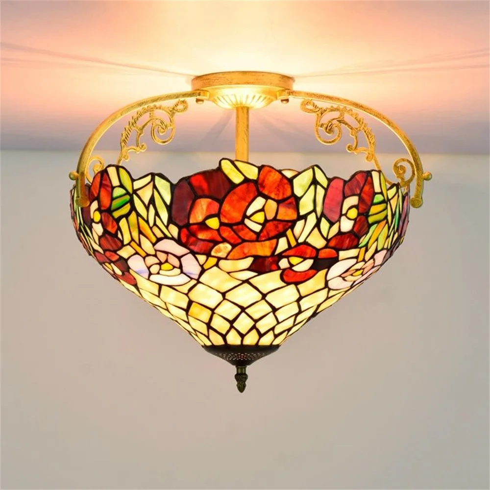 

FUMAT Tiffany 40CM Ceiling Lamp Handmade Colored Glass Love Beads Decorative Lighting Fixtures Bedroom Living Room Ceiling Lamp