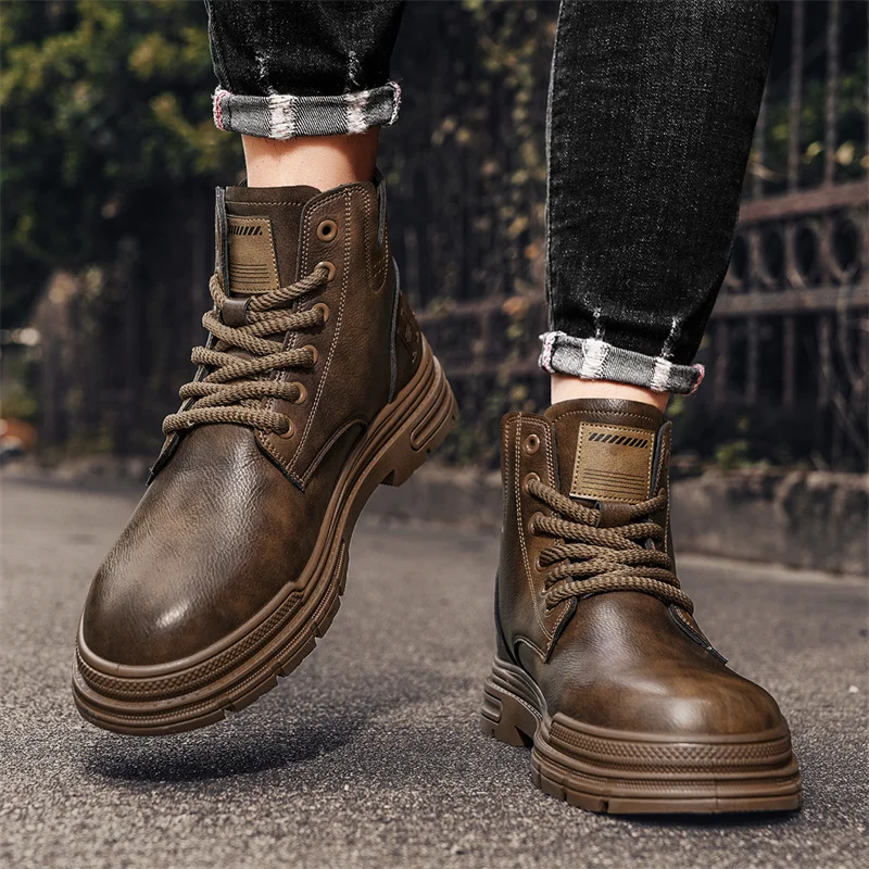 Tooling Boots Men\'s Ankle Leather Boot High Top Retro Classic British Anti-slip Street Motorcycle Shoes New Style Popular Model