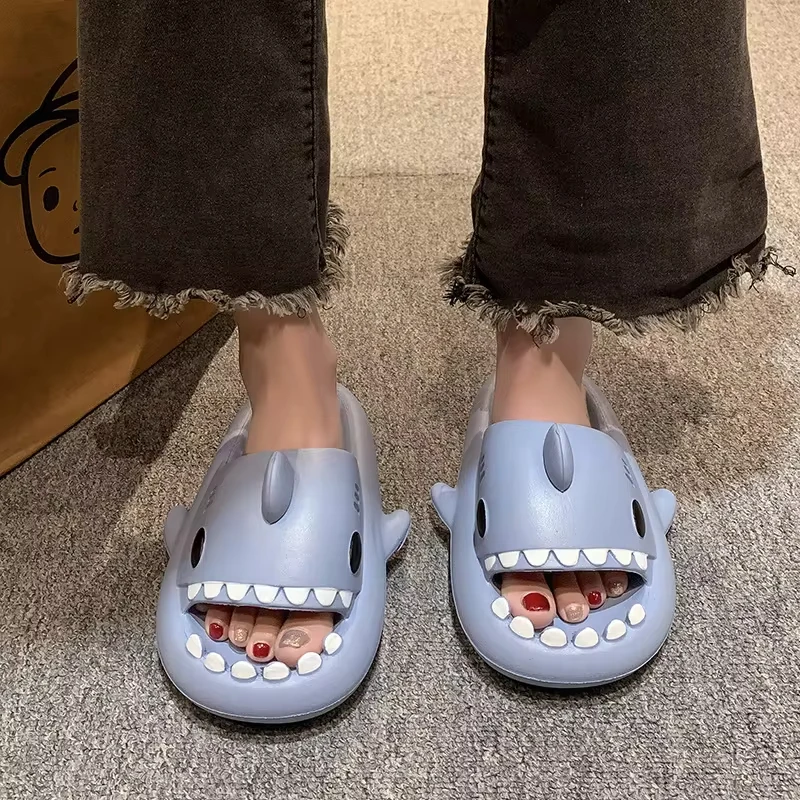 2024 Women Lovely Shark Slippers Girl Bedroom Soft Sandals Female Concise Solid Color Slides Couple Outdoor Thick EVA Flip Flops