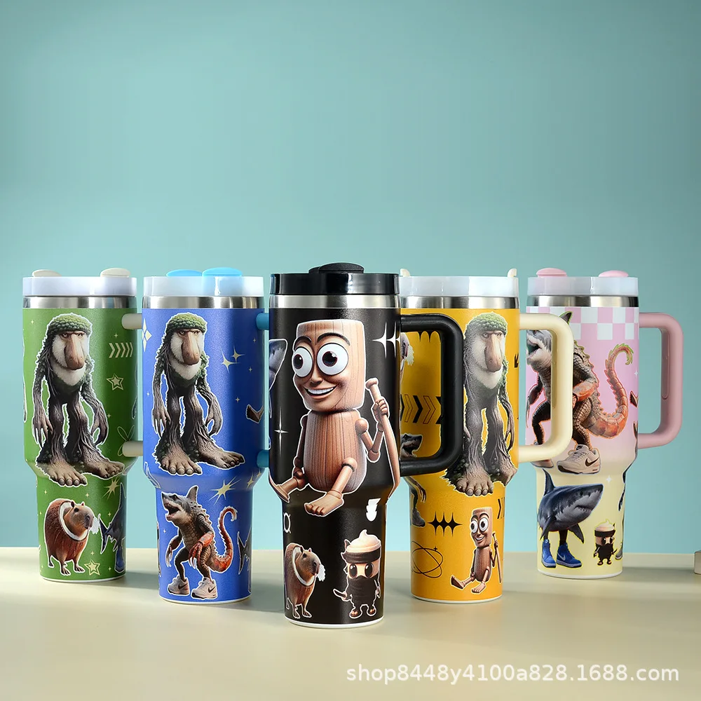 

New 40oz Italian Brainrot Stainless Steel Water Bottle With Handle Portable Cartoon Tralalero Tralala Leak-proof Insulated Cup