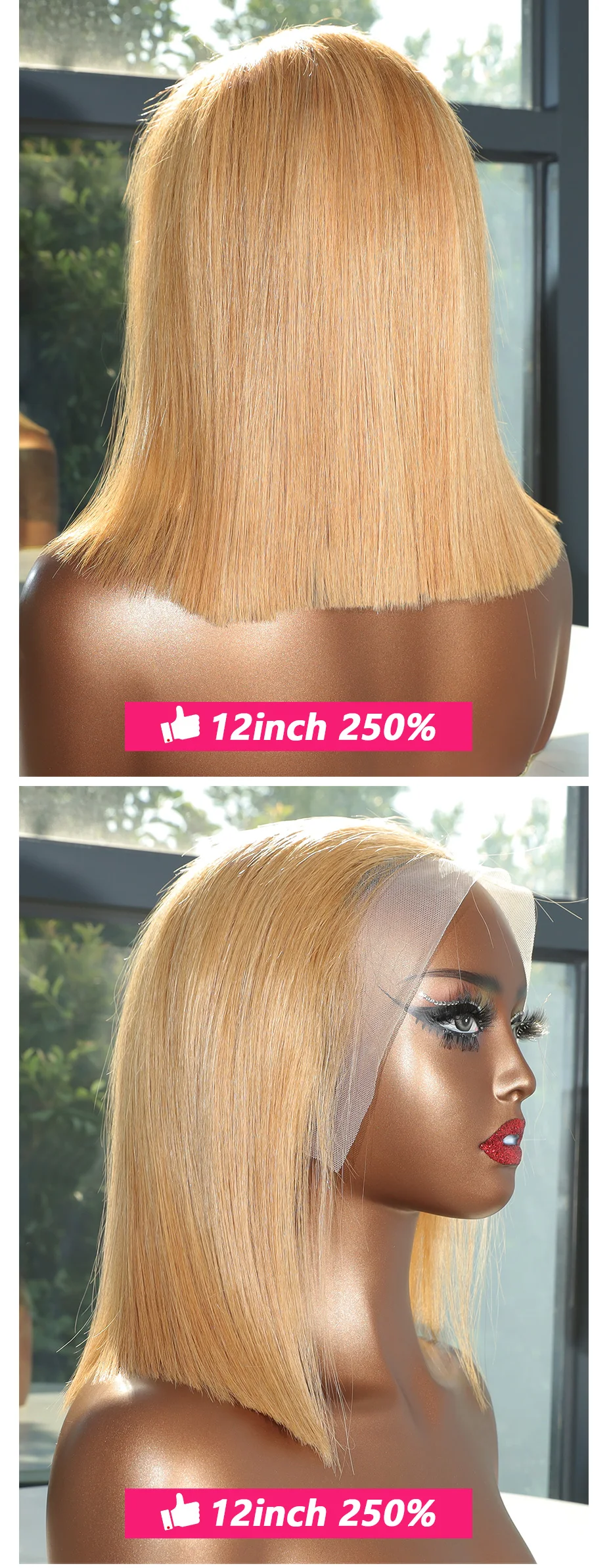 # 27 Honigblond 13x4 Lace Frontal Bob Perücken 100% Echthaar gefärbtes rohes vietnamesisches Haar 5x5 kleberlose Perücke doppelt gezogen vorgezupfte Perücke – Detail 5