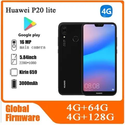 Huawei P20 Lite 4G 스마트폰 CPU HiSilicon Kirin 659 3000mAh 배터리 용량 16MP 카메라 잠금 해제 중고 전화