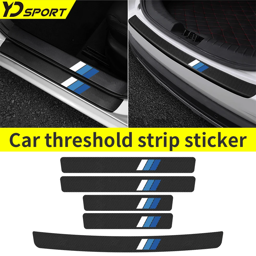 

5pcs Tricolor Blue Car Door Sill Carbon Fiber Sticker Trunk Threshold Sticker Durable Protection Auto Sticker Accessories