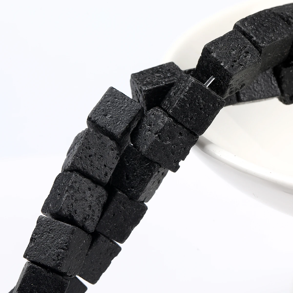 الجملة الحمم البركانية الطبيعية حجر مربع الشكل حبة فاصل فضفاض لصنع المجوهرات عقد دي اي واي سوار الإكسسوار 15 "بوصة #5