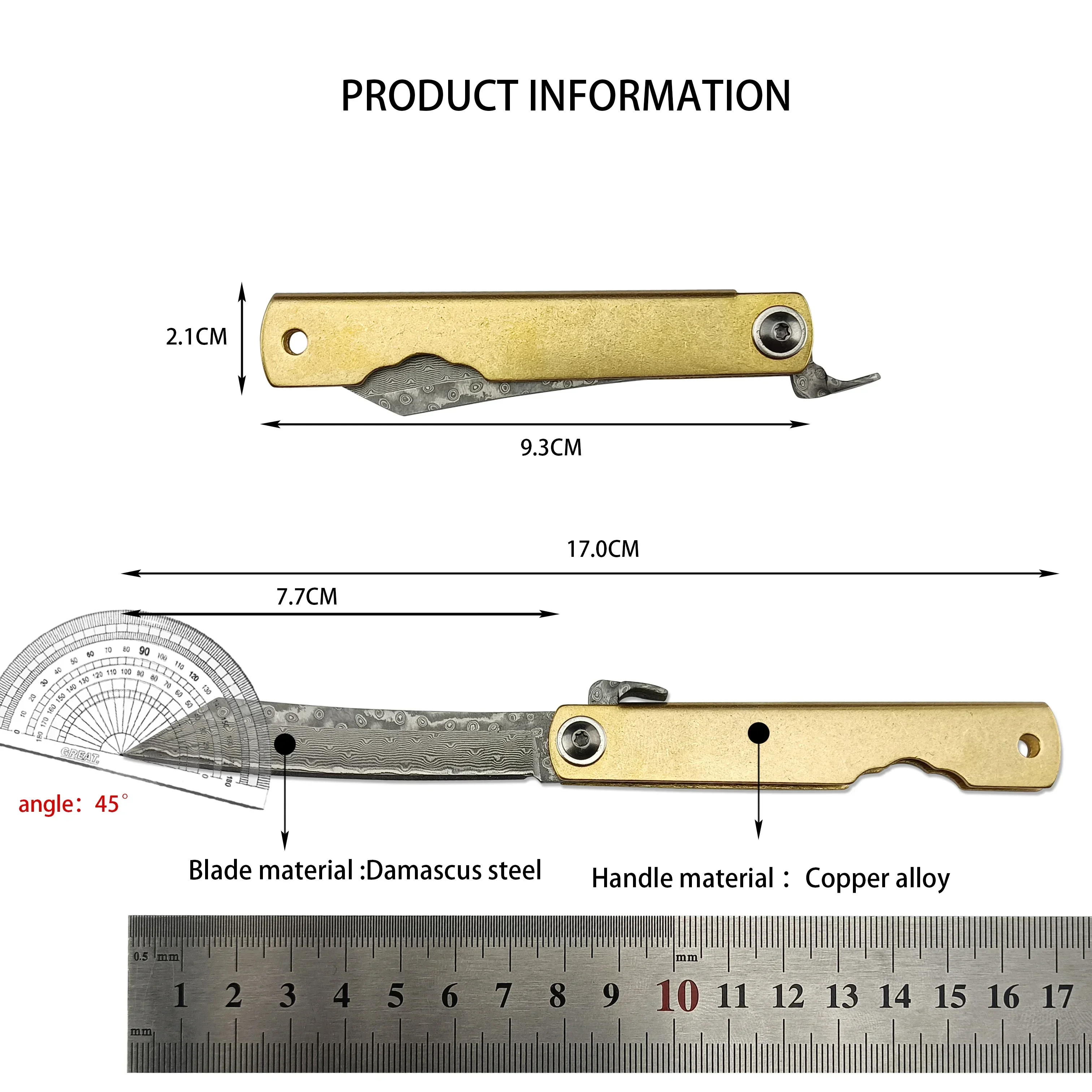 Mini Higonokami Japanese Folding Knife VG10 Damascus Steel Camping Hunting Copper Handle Knives Outdoor Survival EDC Tool