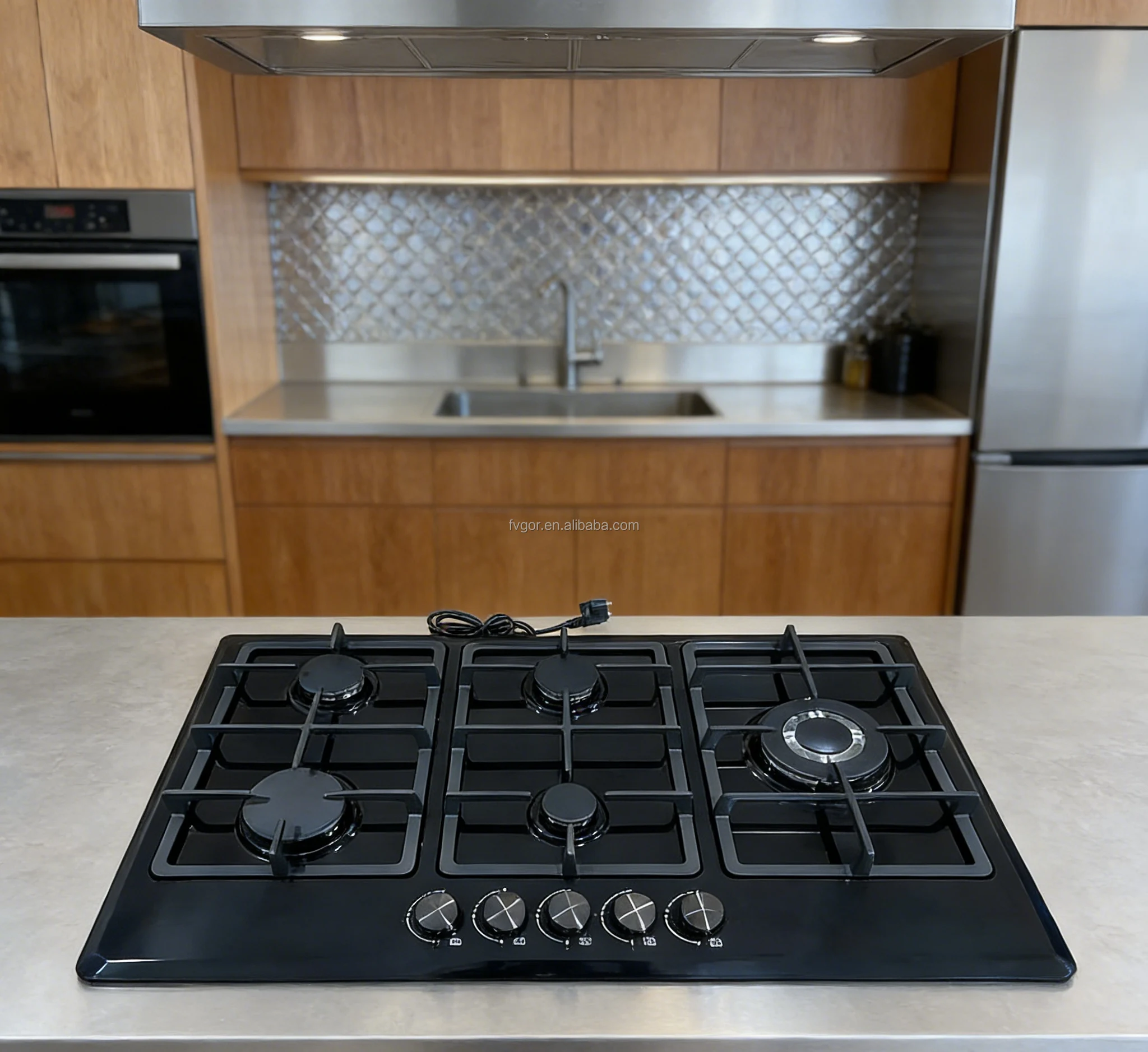 Popular Model Built-in 5 Burner Tempered Glass Natural Commercial Cooktop Electronic Ignition Flameout Protection Gas Hobs