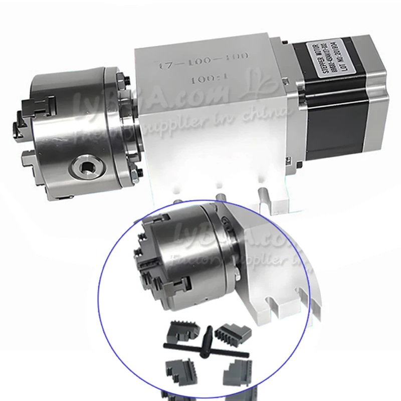 

Rotary A-axis 17-100-100B CNC Wood Engraving Machine 4th 100mm Chuck 3/4 Jaws 86mm Nema34 Motor 100:1 Indexing Head Control Box