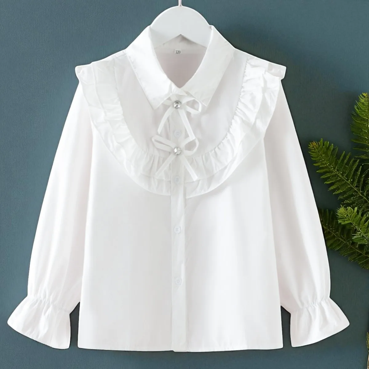 Big Kids White Shirts Baby Girls Lace Blouses Trendy Kids Blouse Long Sleeve Preppy Cotton Girls Clothes Back to School Uniform