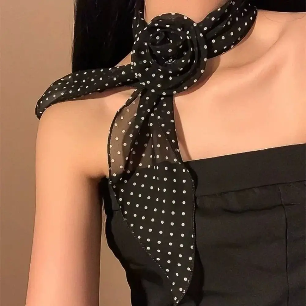 New Detachable Chiffon Long Scarf Versatile Thin Elegant Neck Scarves Polka Dots Neckerchief Women Girls Gifts