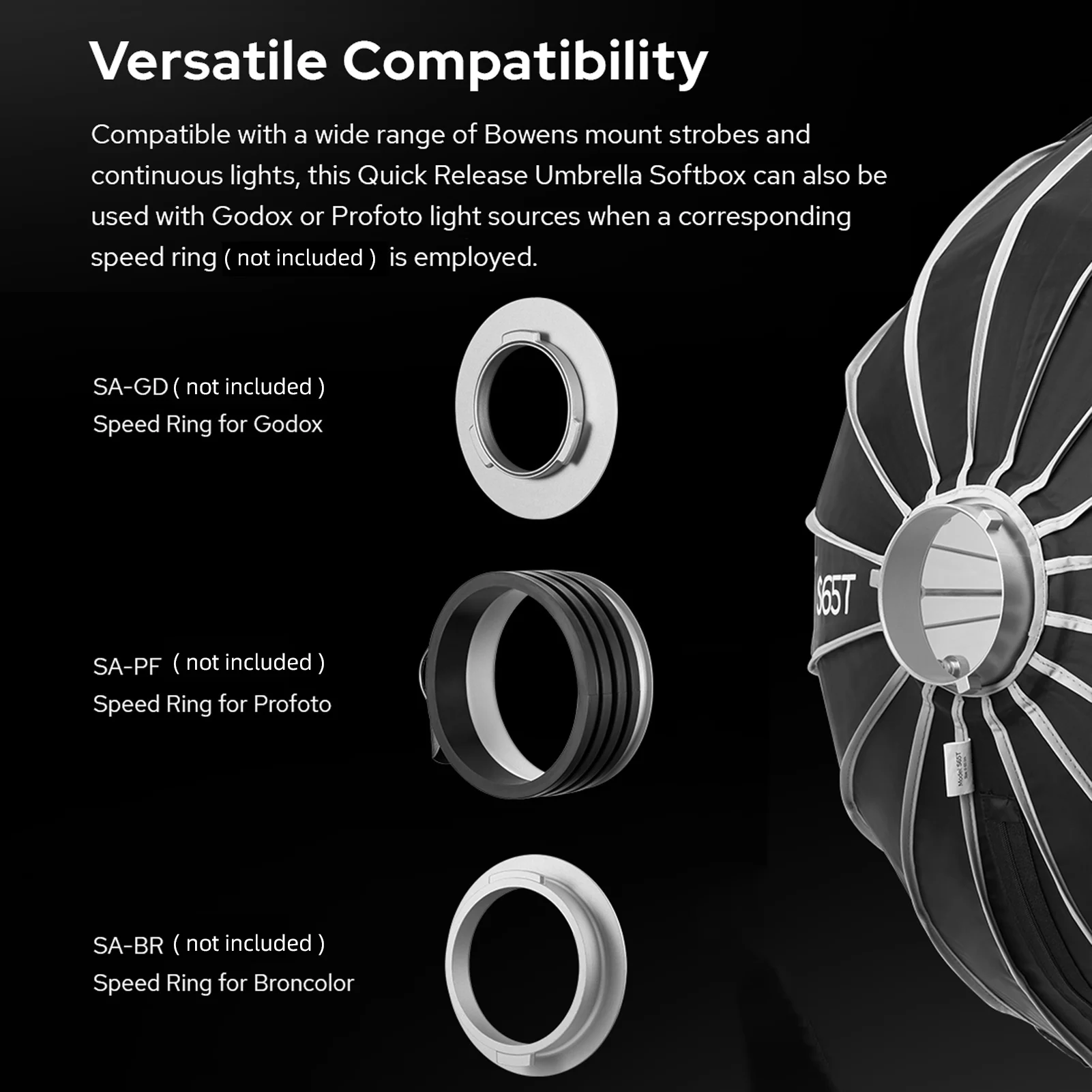 

S85T 85cm/33.5in Quick Release Umbrella Softbox Professional Foldable Softbox with Standard Bowen Mount & Diffusers for Ph