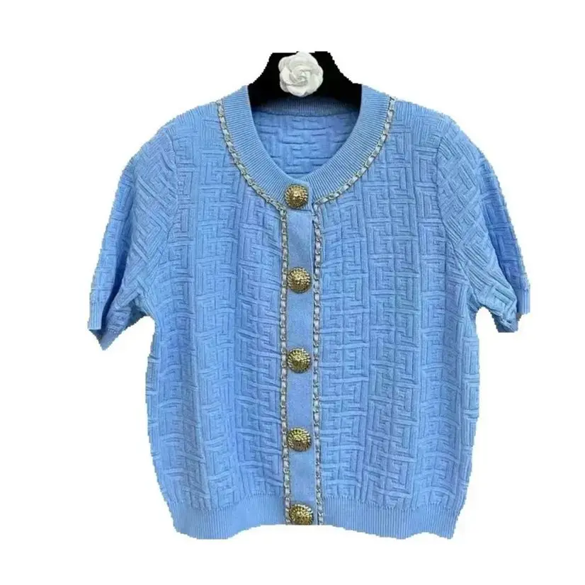 Summer New Women's Fashionable Temperament Commuting Classic Chain High-Quality Slim Fit Short Sleeved T-Shirt Knitted Top