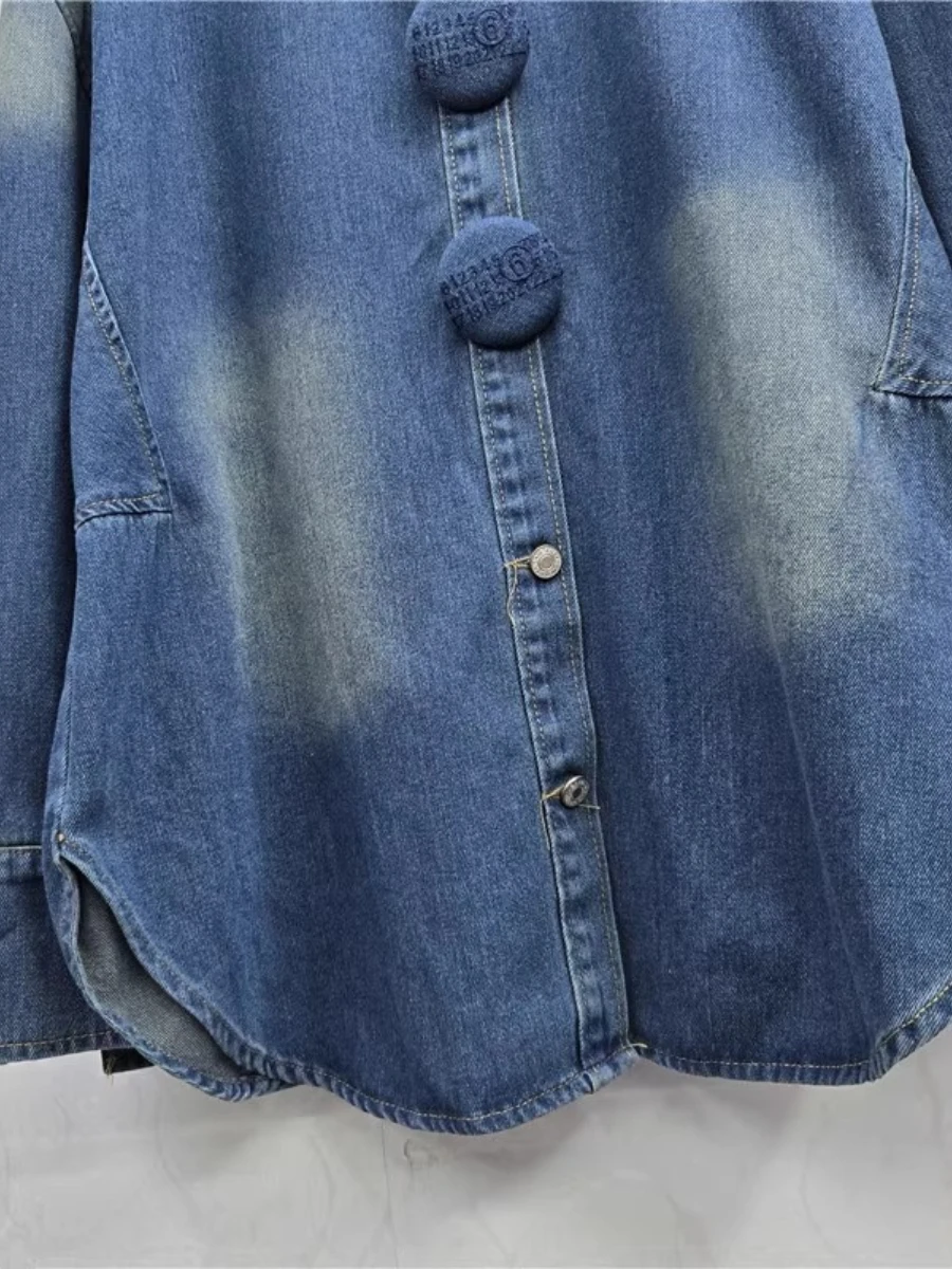 GALCAUR Blue Spliced Buttons Chic Jacket Female Lapel Long Sleeve Loose Design Vintage Women's Jackets Autumn Fashion Style New