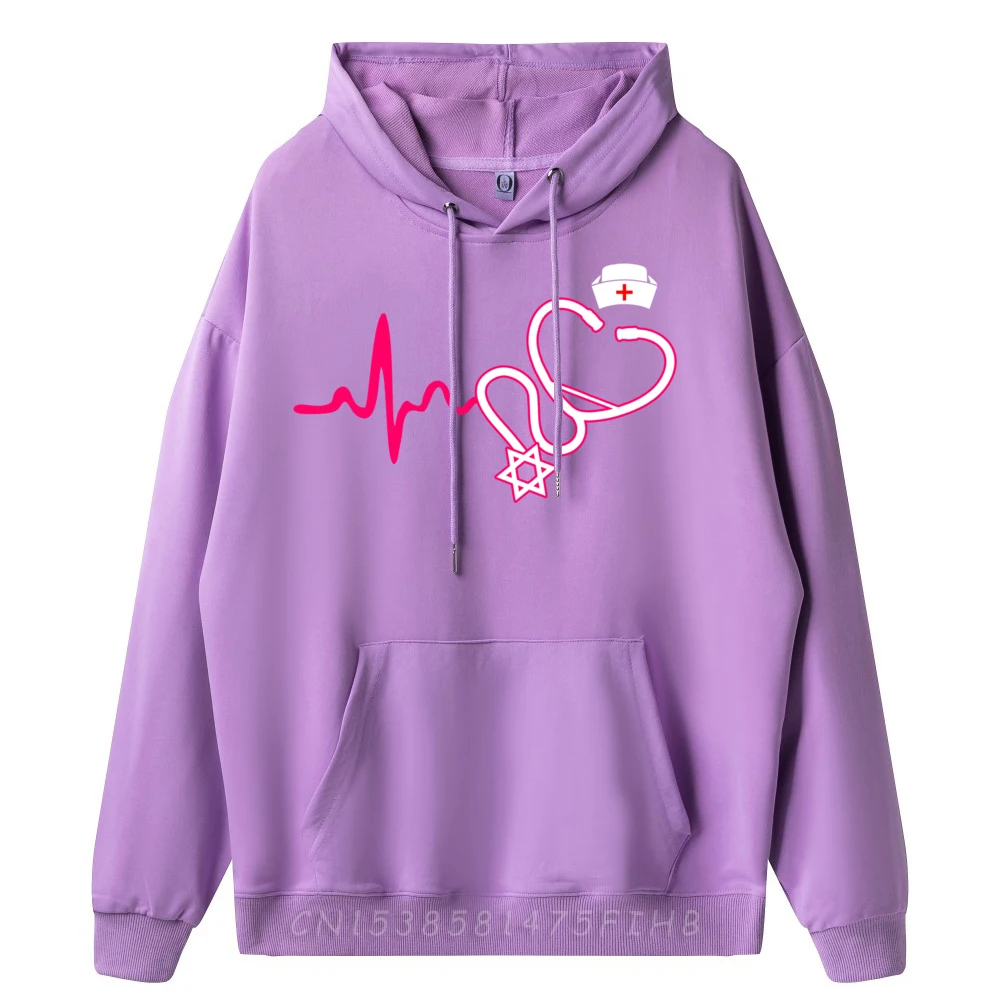 Jewish Nurse Gifts Stethoscope Nursing Heartbeat Anime Sweatshirts Fall Oversized Hoodies Letter