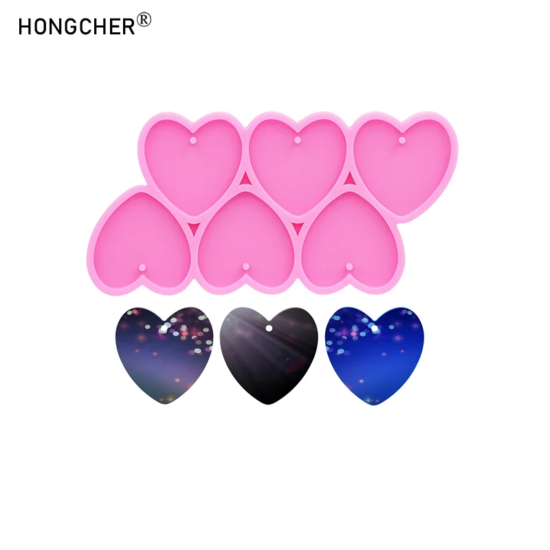 Glänzende Spiegel Liebe Epoxidharz Silikon form DIY Ohrringe Halskette Anhänger Schlüssel bund Tasche Schmuck dekorative Anhänger Tropf formen