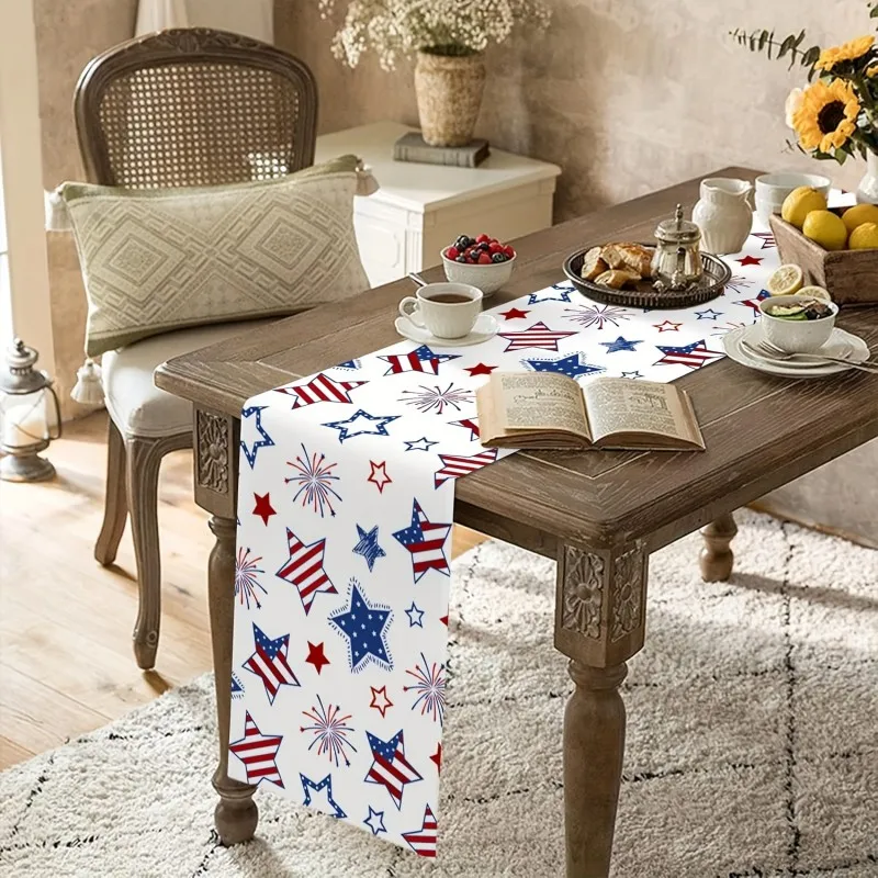 VIKAMA USA Patriotic Stars Fireworks Table Runner, 4th of July Rectangular Dining Table Cover for Holiday Party Home Decor