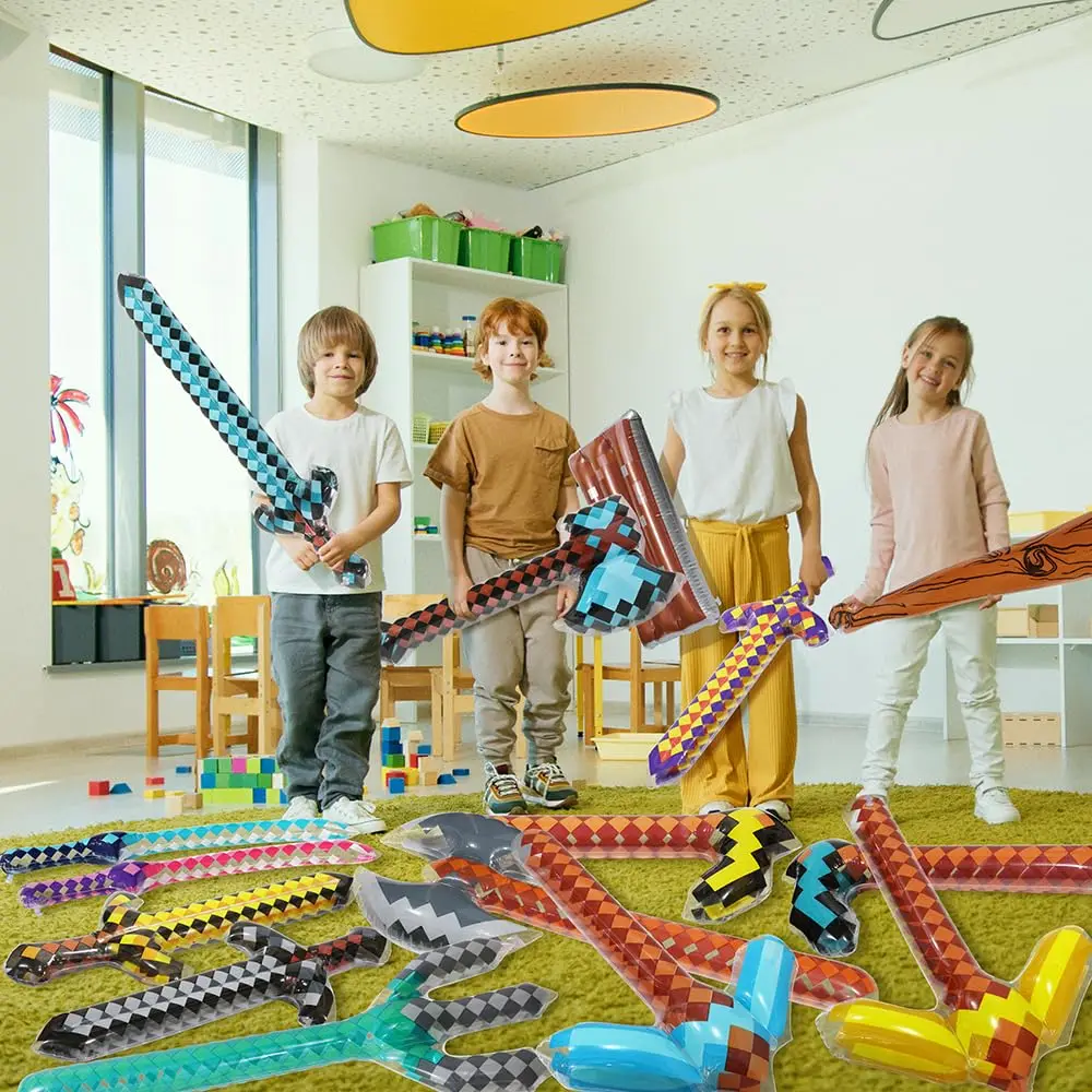 37 ''jouets gonflables arme Pixel diamant épées pour Pixel cadeaux de fête, paquet de 6 armes à couteau épée gonflable pour Halloween Carniva