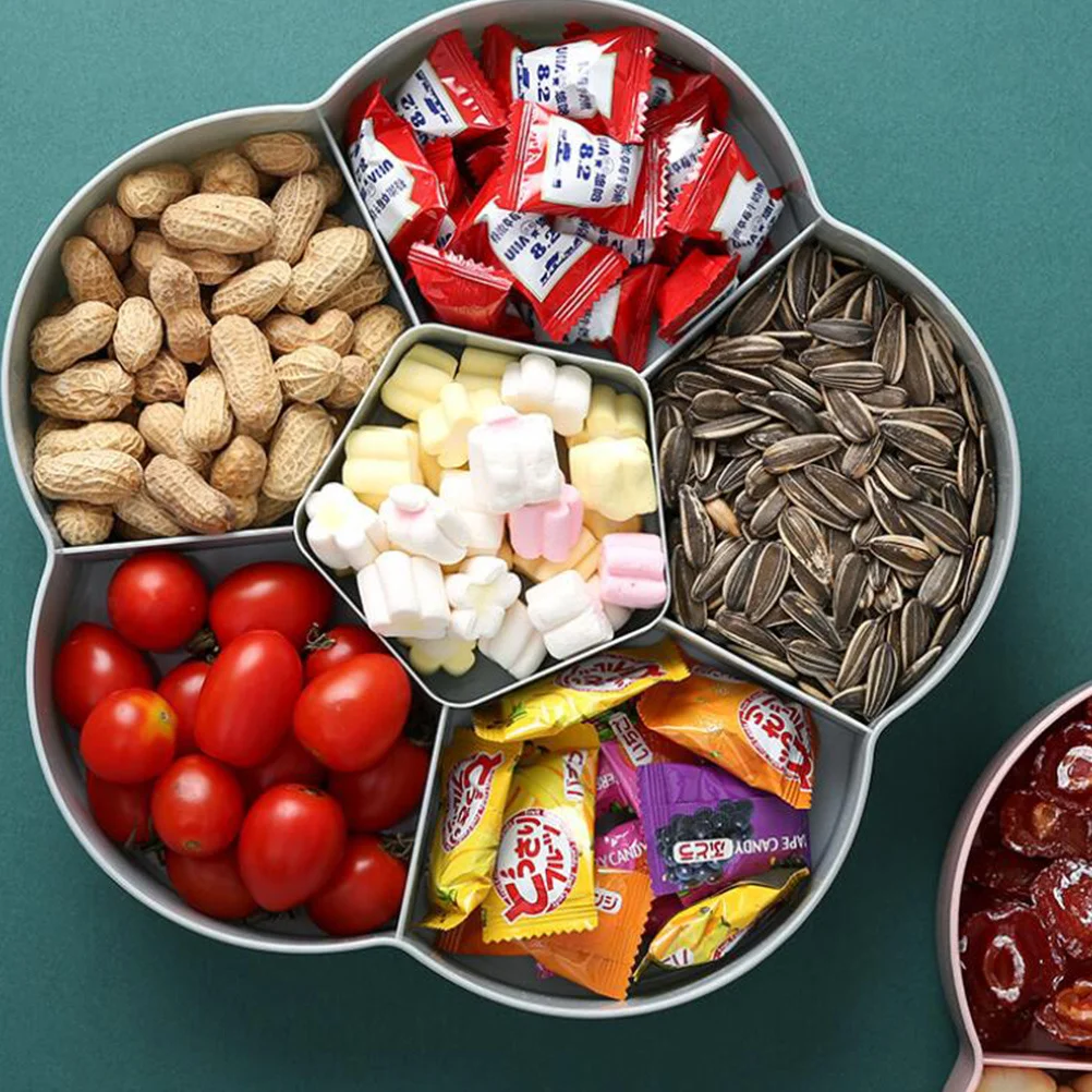 

Transparent Lid Candy Nut Serving Tray Flower Shape Plastic Double-Layer Snack Platter Divided Case for Party Snacks