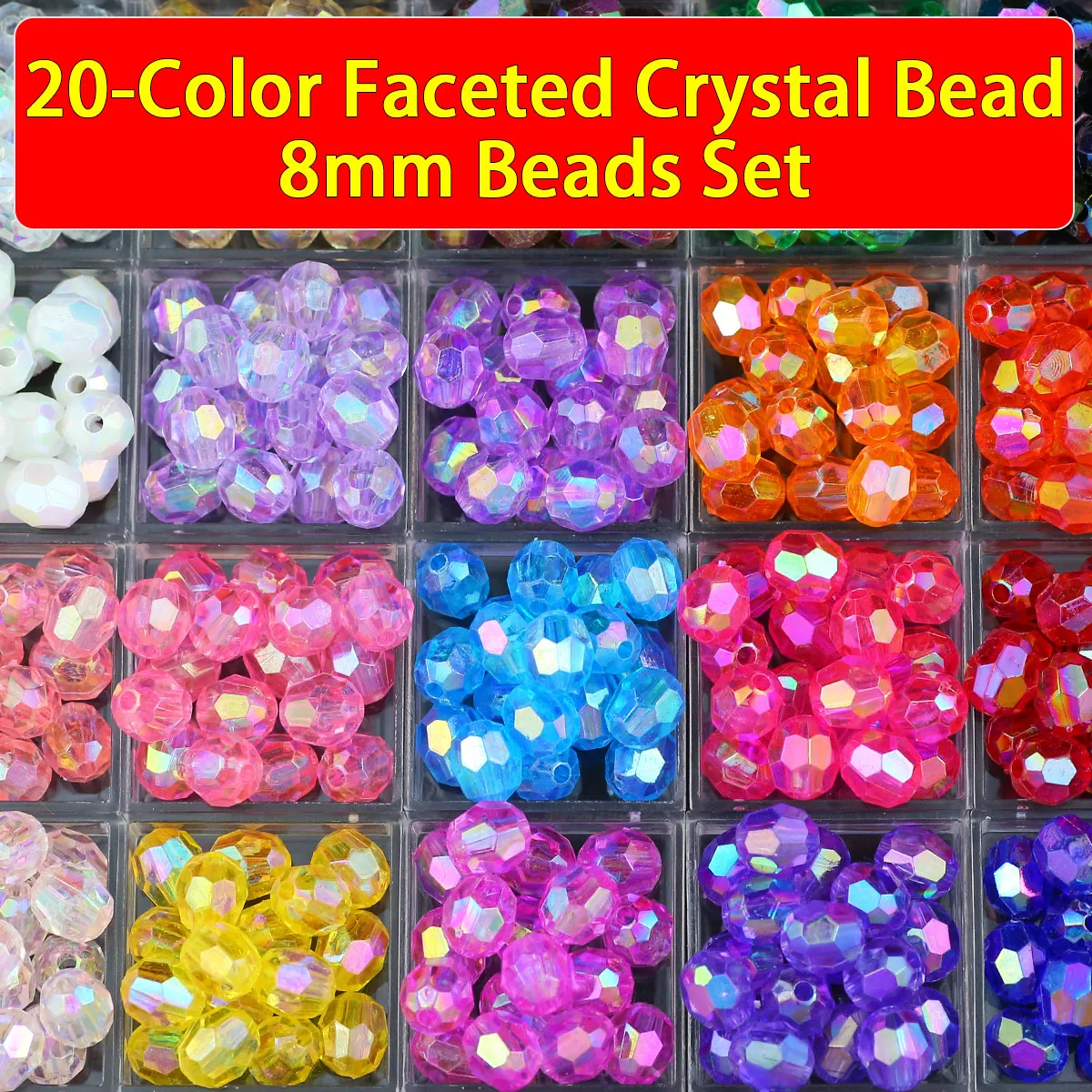 1000/2000Pcs 8mm Faceted Crystal Beads 20 Colors Mixed AB Acrylic Round Spacer Loose Beads for DIY Jewelry Making Bracelet