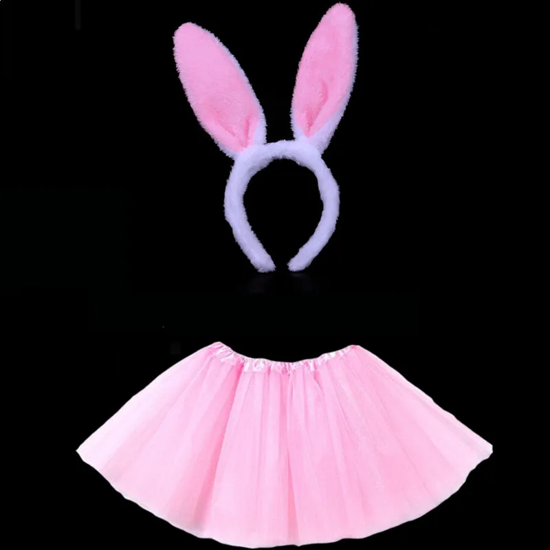 Spódnica z ogonem Tutu Bunny opaska na uszy kokardka kostium zwierzęcy dla dzieci dziewczynki przyjęcie urodzinowe upominki prezent nakrycia głowy na Halloween Cosplay