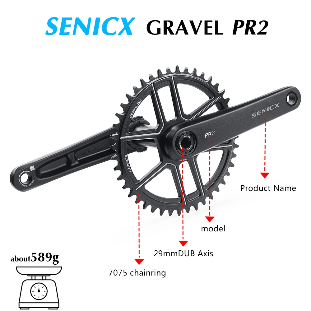 SENICX PR2 Gravel Bike Crankset 40T/42T/44T chainring 165mm 170mm 175mm Crank 10/11S Speed DUB