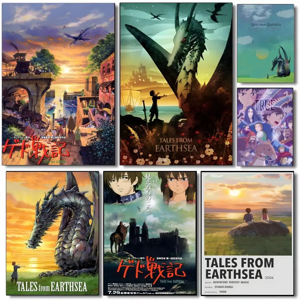 Affiche d'Anime Fantastique "Tales From Earthsea" - Papier d'Impression Auto-adhésif à l'Esthétique Avancée - Décoration Murale pour Salon et Maison