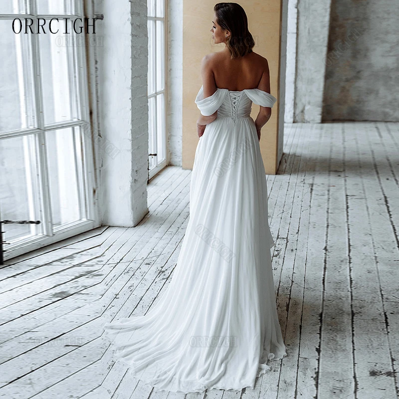 Off Shoulder Chiffon Wedding Dresses for Bride 2026 A Line Corset Floor Length Bridal Gown Civil Vestido de Novia